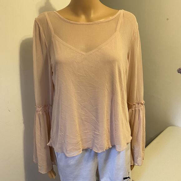 Bongo Sheer Bell Sleeve Top Detachable Tank Fairy Goth Y2K Jrs XL Rose Smoke New - Picture 8 of 10